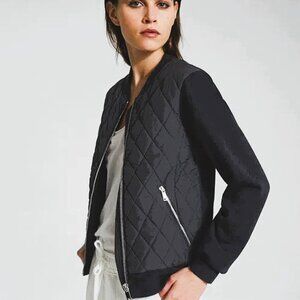 REISS Ayla Hybrid Zip Through Quilted Jumper Bomber Jacket Black US 10 UK14 EU42